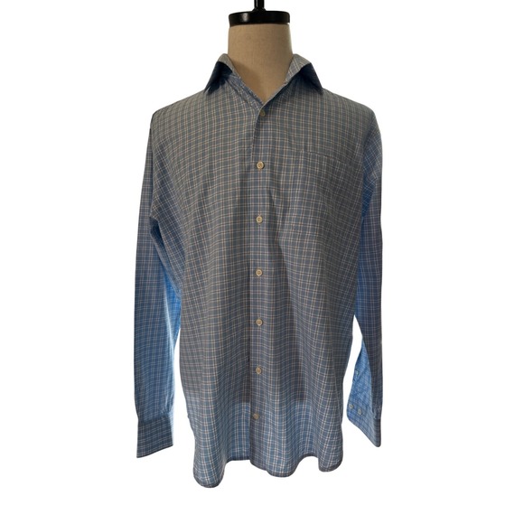 Peter Millar Mens Large Blue Plaid Button Down Long‎ Sleeve Shirt - Picture 3 of 6